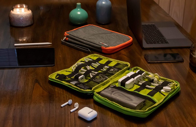 BUBM Three Layer Electronics Organizer and Travel Organizer for Tablet, Cables, and Chargers. Size XL Fit up to 10" Tablets. (Blue and Bright Green) - Image 5
